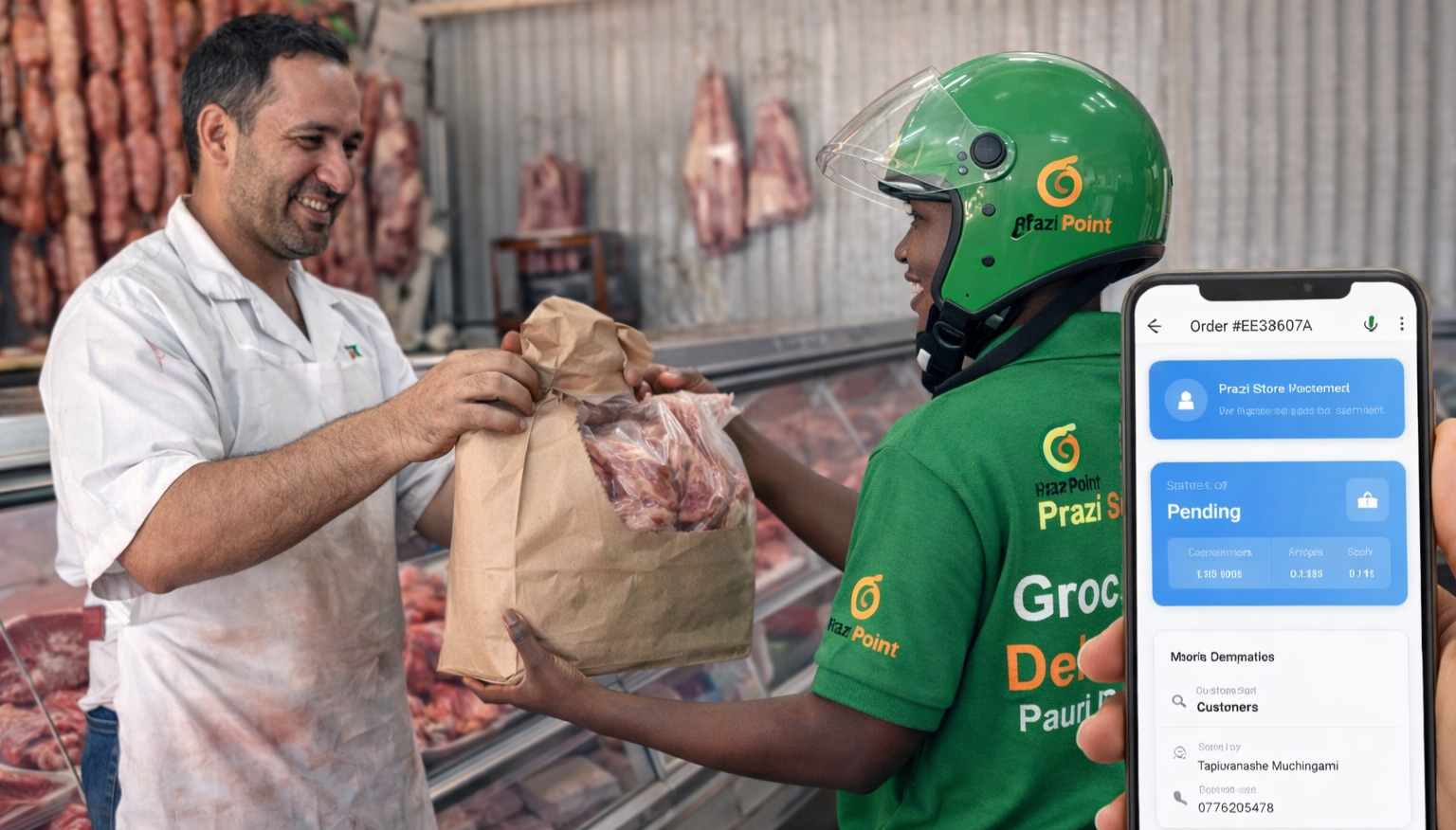 Shop owner using phone